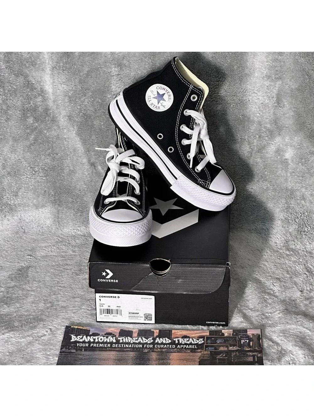 Converse Kids Sz 1Y Chuck Taylor All Star Lift Platform High Top Black 372859F